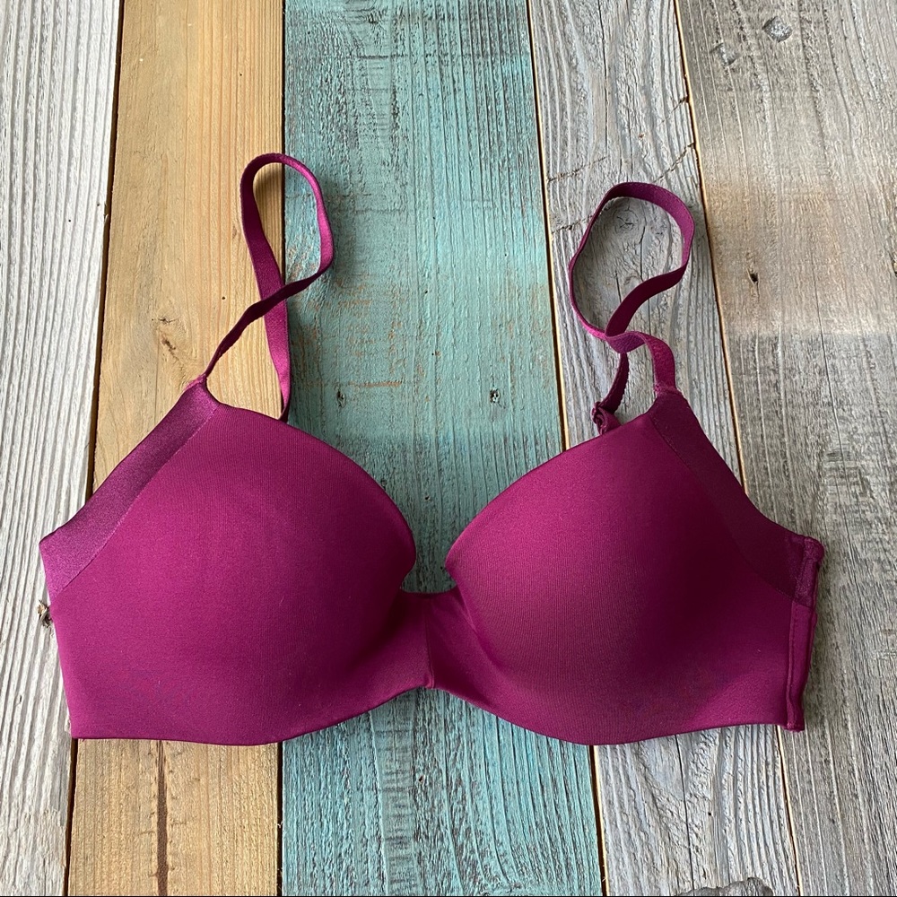 Maidenform Raspberry Purple Satin Demi Underwire Padded Push Up Bra